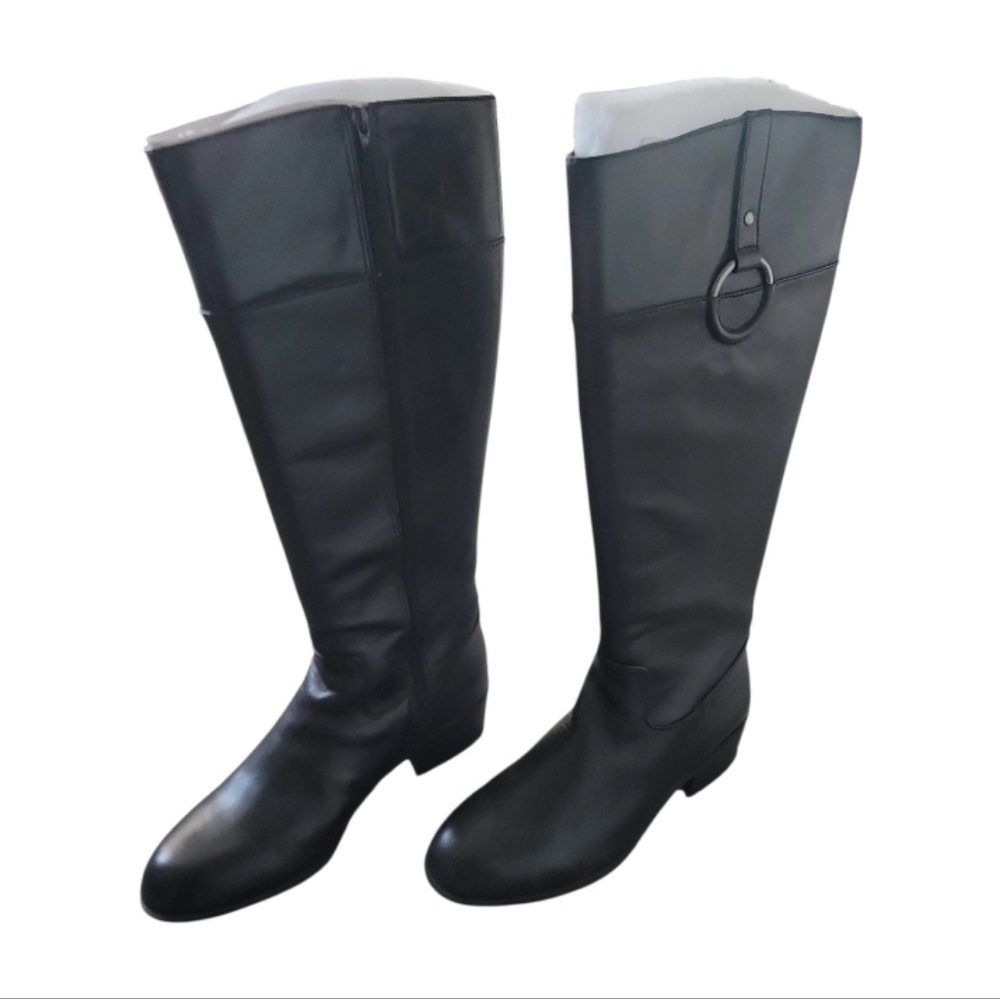 Alfani Women Black Faux Leather Knee-High Riding Boots Size 10W - Picture 8 of 8